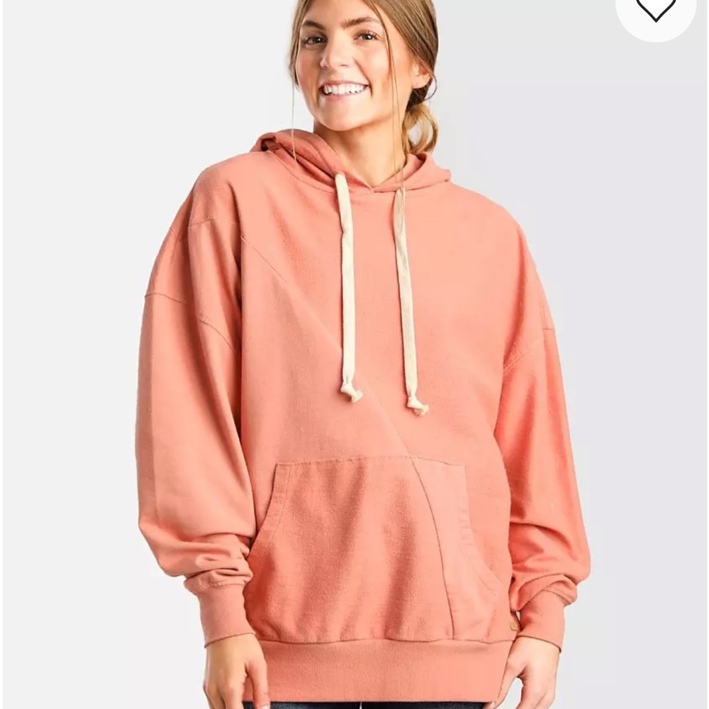 BKE Pieced Tonal Hooded Oversized Sweatshirt Dusty Coral. Womens size XL Pocket - Picture 6 of 7